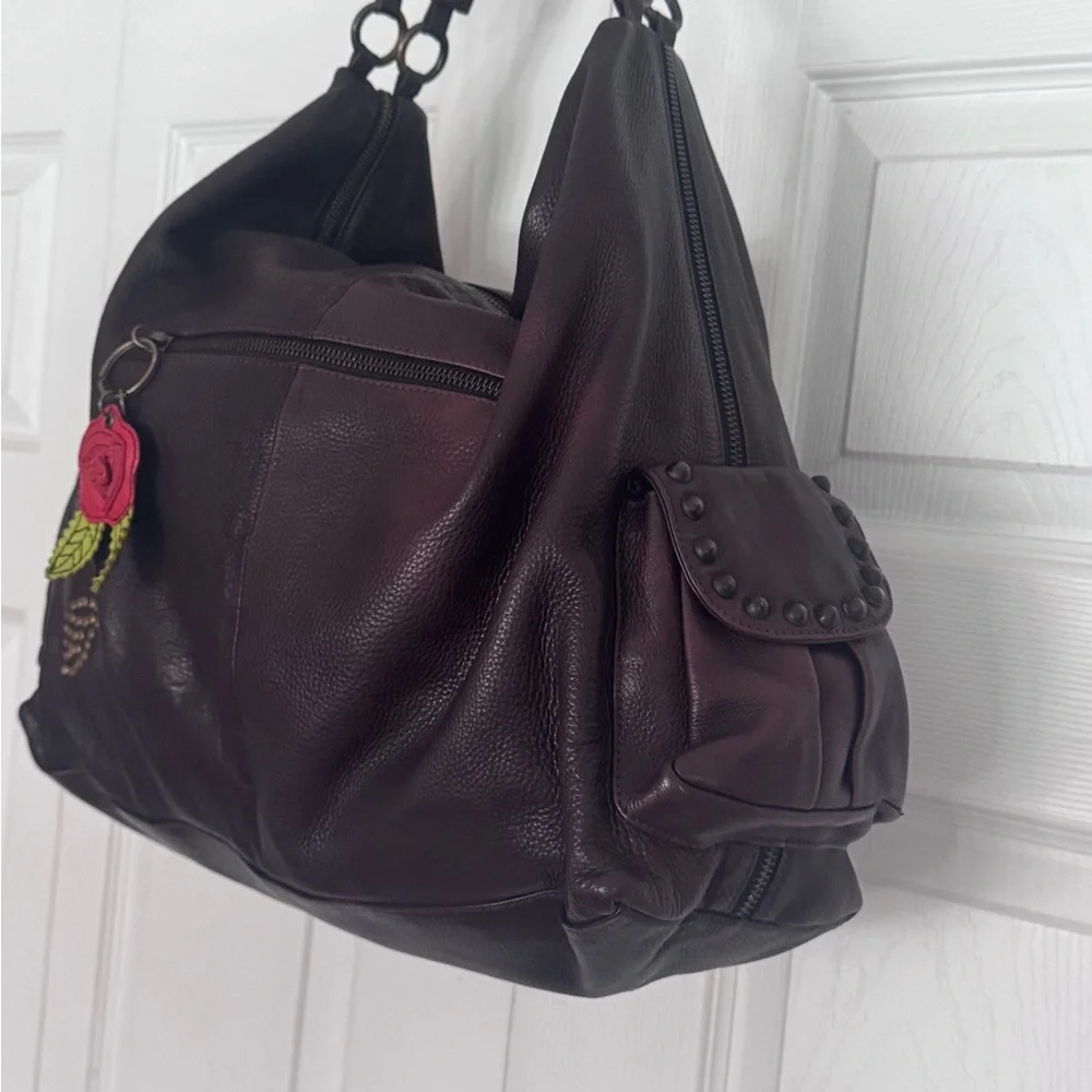 Betsey Johnson  vintage hobo  Leather Handbag with Rose Charms